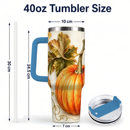 #pl[40oz|Blue] Rustic Pumpkin 40oz Tumbler with Handle, Fall Stainless Steel Cup