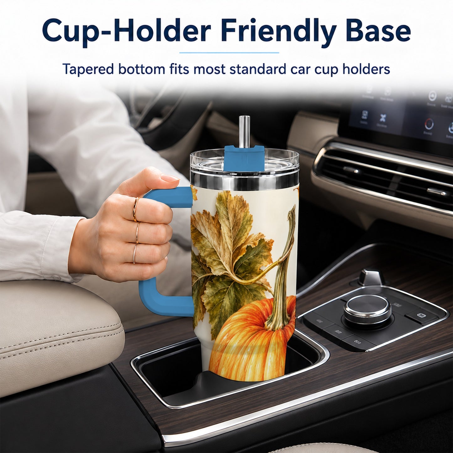 #pl[40oz|Blue] Rustic Pumpkin 40oz Tumbler with Handle, Fall Stainless Steel Cup