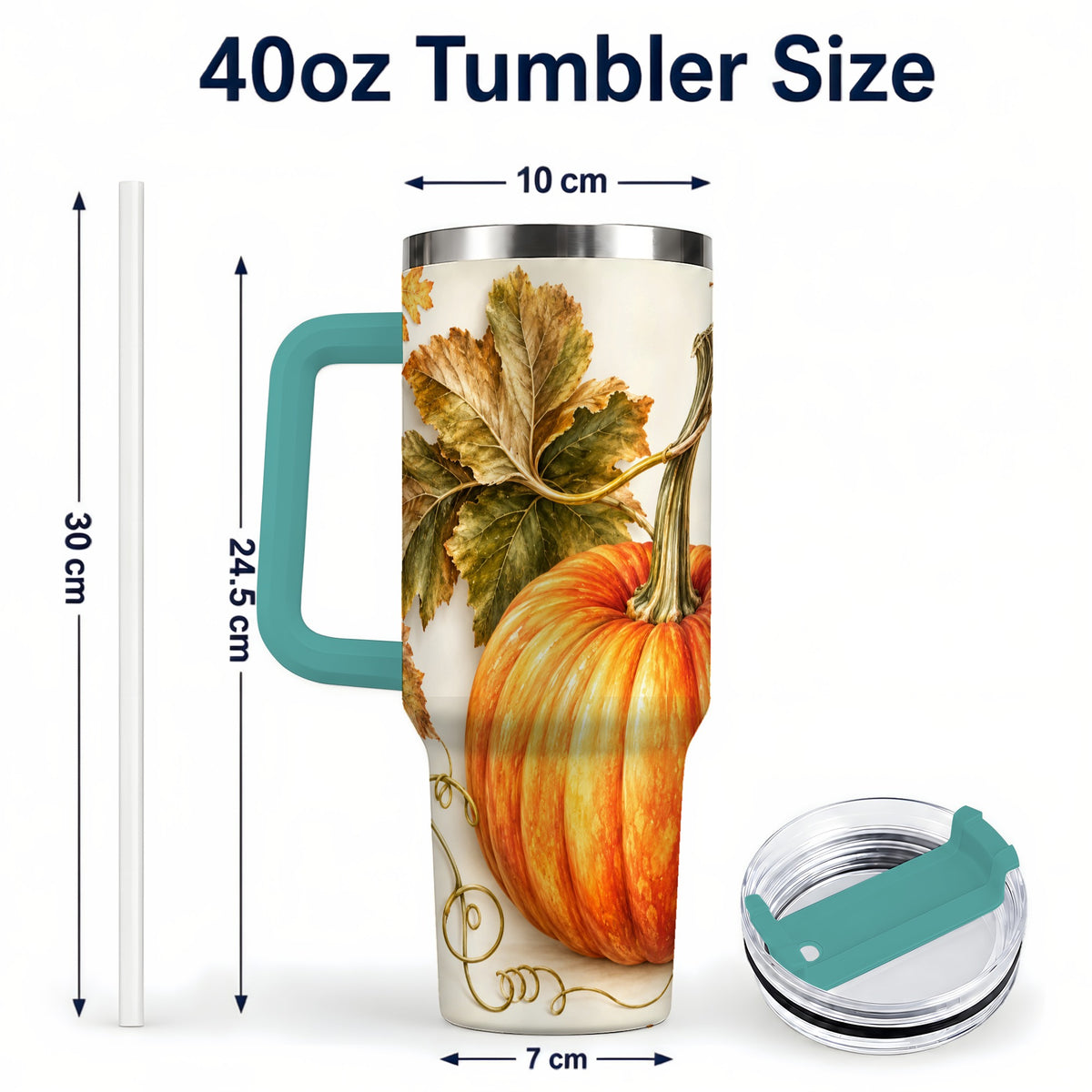 #pl[40oz|Green] Rustic Pumpkin 40oz Tumbler with Handle, Fall Stainless Steel Cup