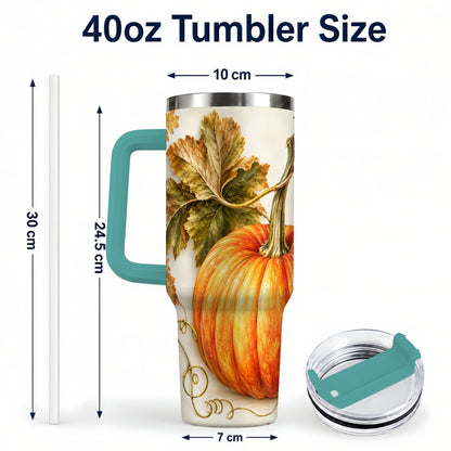 #pl[40oz|Green] Rustic Pumpkin 40oz Tumbler with Handle, Fall Stainless Steel Cup