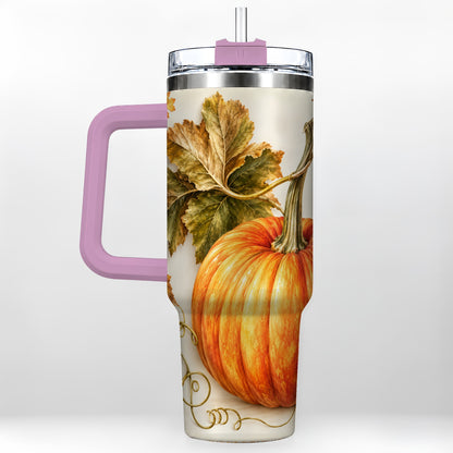 #pl[40oz|Pink] Rustic Pumpkin 40oz Tumbler with Handle, Fall Stainless Steel Cup