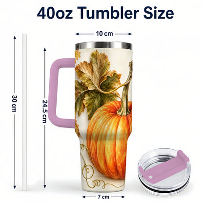#pl[40oz|Pink] Rustic Pumpkin 40oz Tumbler with Handle, Fall Stainless Steel Cup