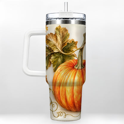 Rustic Pumpkin 40oz Tumbler with Handle, Fall Stainless Steel Cup