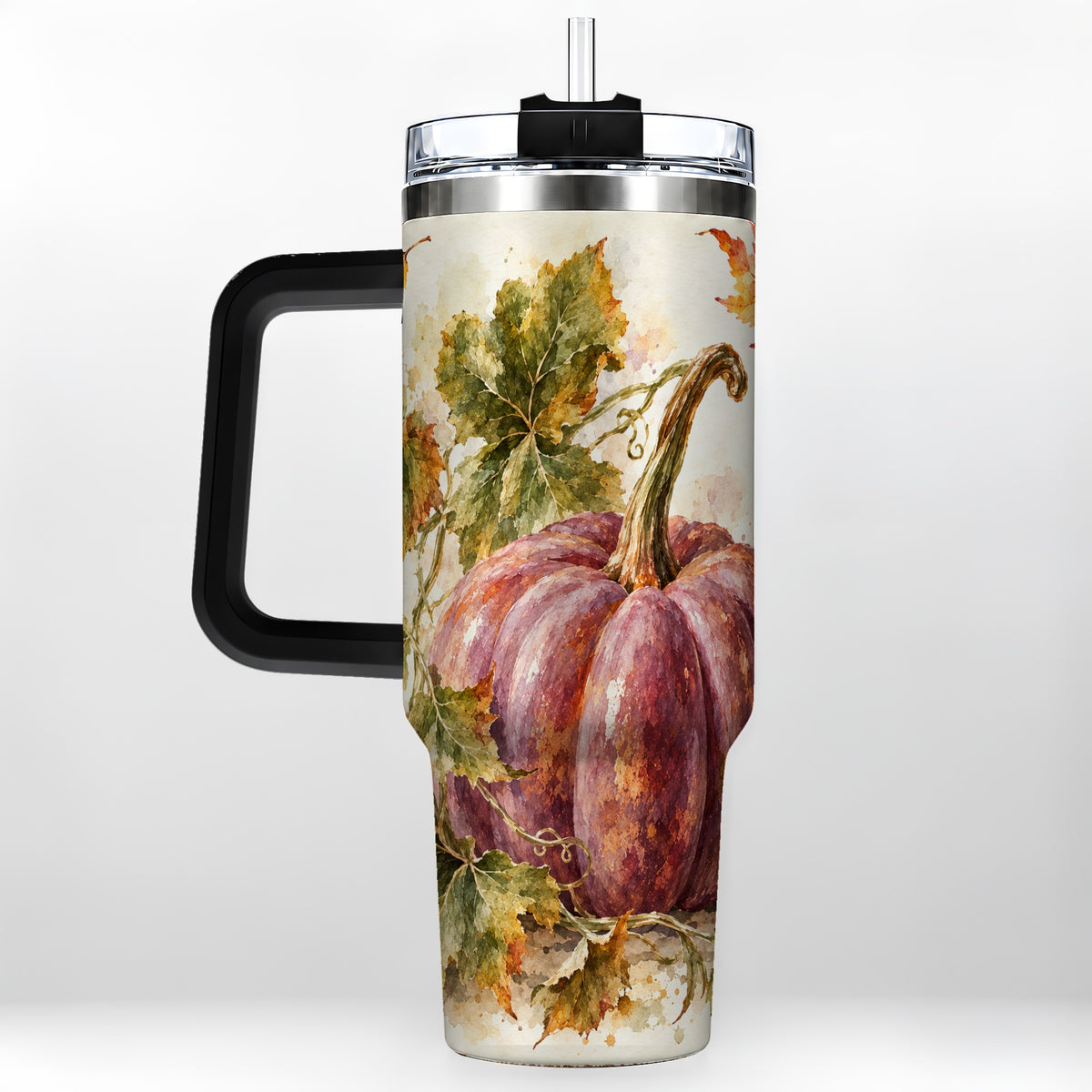 #pl[40oz|Black] Watercolor Pumpkin 40oz Tumbler with Handle, Fall Stainless Steel Cup