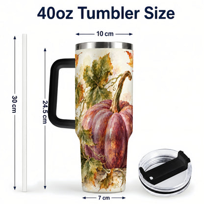 #pl[40oz|Black] Watercolor Pumpkin 40oz Tumbler with Handle, Fall Stainless Steel Cup