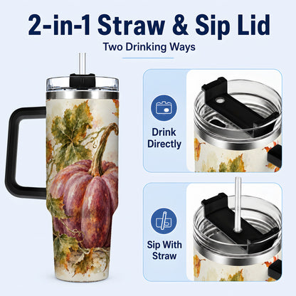 #pl[40oz|Black] Watercolor Pumpkin 40oz Tumbler with Handle, Fall Stainless Steel Cup