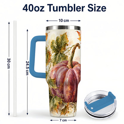 #pl[40oz|Blue] Watercolor Pumpkin 40oz Tumbler with Handle, Fall Stainless Steel Cup