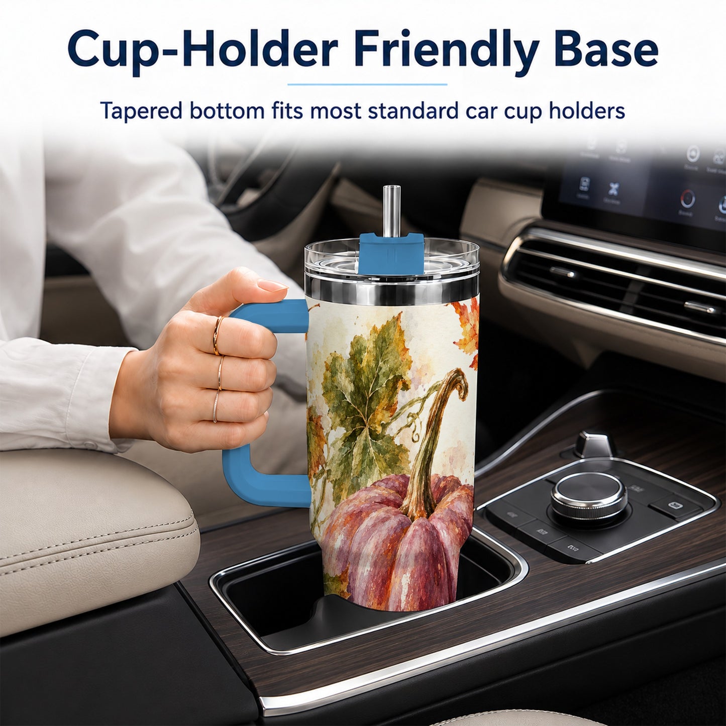 #pl[40oz|Blue] Watercolor Pumpkin 40oz Tumbler with Handle, Fall Stainless Steel Cup