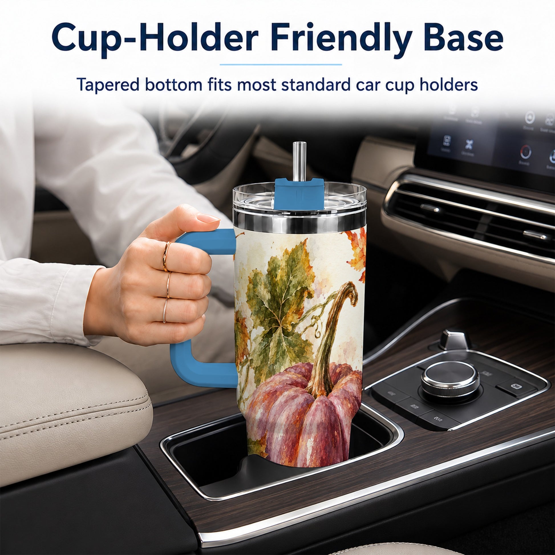 #pl[40oz|Blue] Watercolor Pumpkin 40oz Tumbler with Handle, Fall Stainless Steel Cup