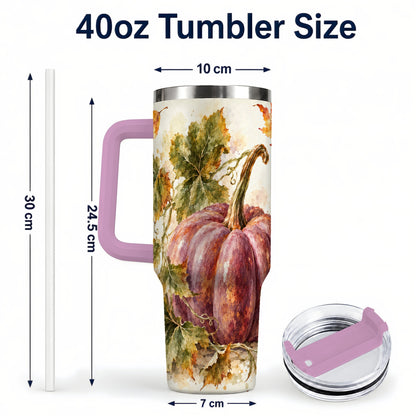 #pl[40oz|Pink] Watercolor Pumpkin 40oz Tumbler with Handle, Fall Stainless Steel Cup