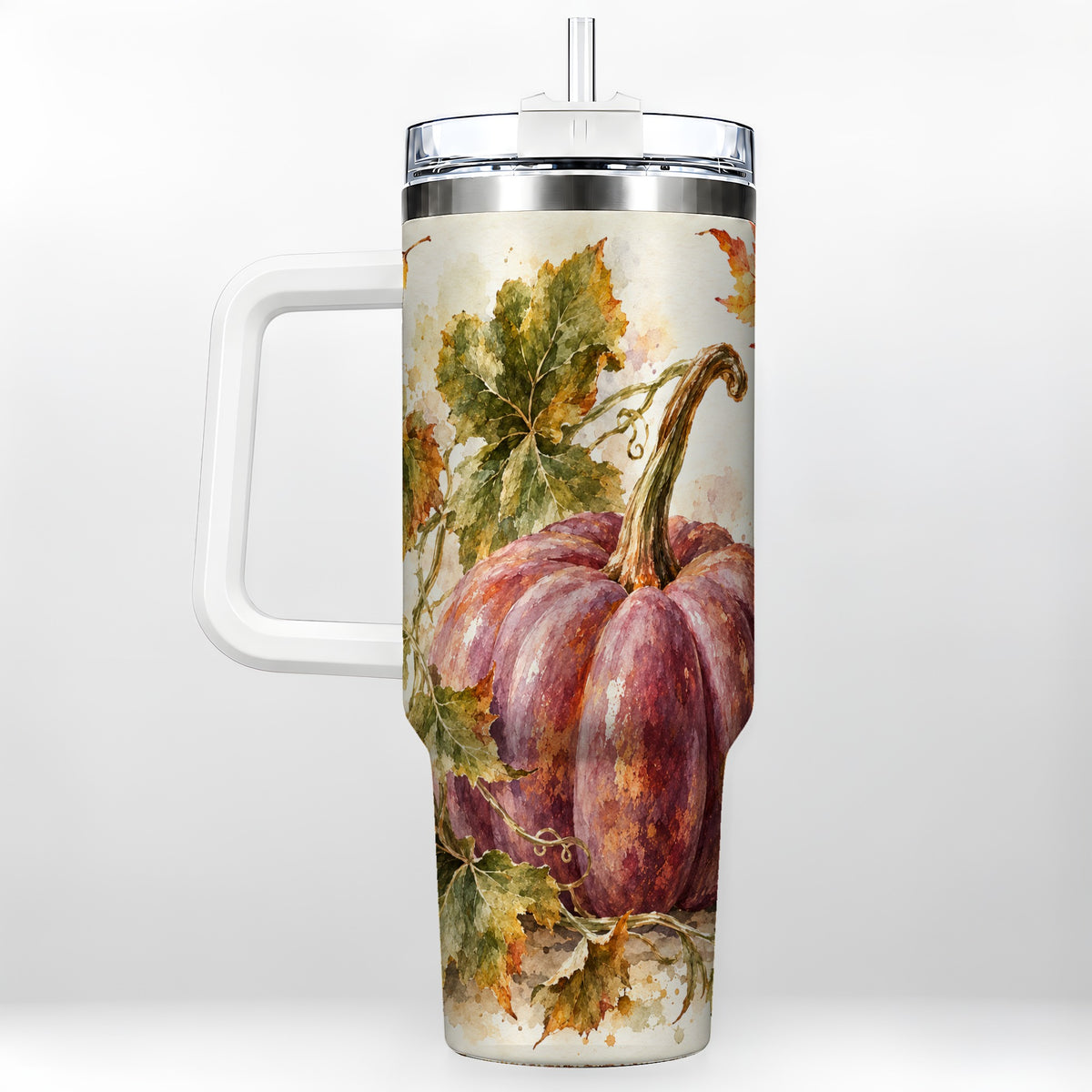 Watercolor Pumpkin 40oz Tumbler with Handle, Fall Stainless Steel Cup