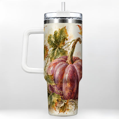 Watercolor Pumpkin 40oz Tumbler with Handle, Fall Stainless Steel Cup