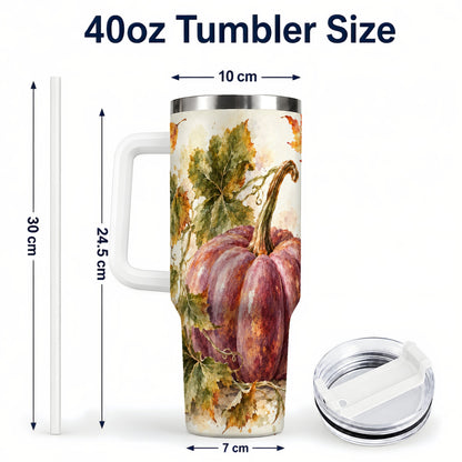 #pl[40oz|White] Watercolor Pumpkin 40oz Tumbler with Handle, Fall Stainless Steel Cup