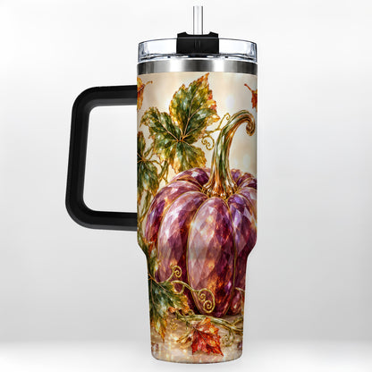 #pl[40oz|Black] Faceted Pumpkin 40oz Tumbler with Handle, Fall Stainless Steel Cup