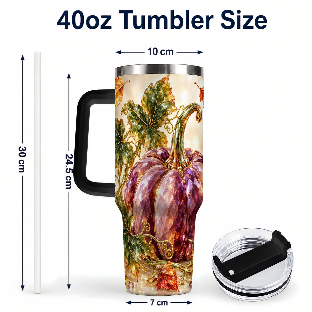 #pl[40oz|Black] Faceted Pumpkin 40oz Tumbler with Handle, Fall Stainless Steel Cup