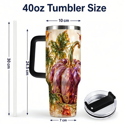 #pl[40oz|Black] Faceted Pumpkin 40oz Tumbler with Handle, Fall Stainless Steel Cup