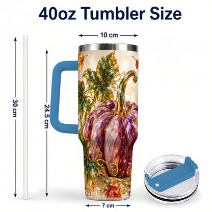 #pl[40oz|Blue] Faceted Pumpkin 40oz Tumbler with Handle, Fall Stainless Steel Cup