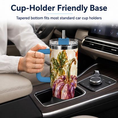 #pl[40oz|Blue] Faceted Pumpkin 40oz Tumbler with Handle, Fall Stainless Steel Cup