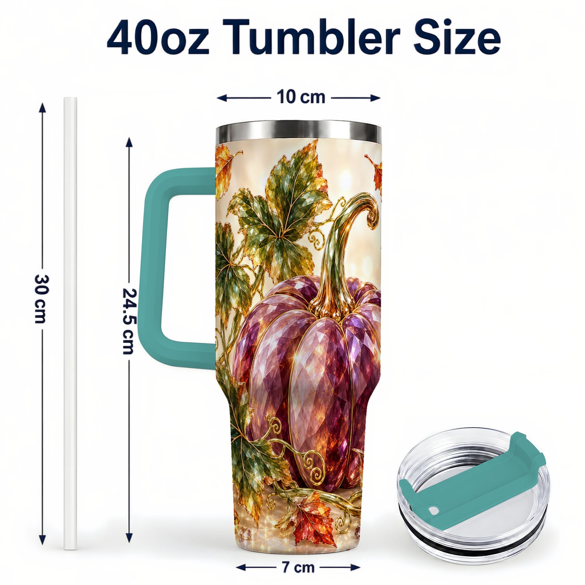 #pl[40oz|Green] Faceted Pumpkin 40oz Tumbler with Handle, Fall Stainless Steel Cup
