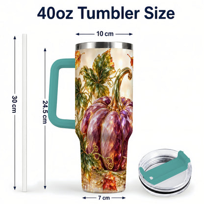 #pl[40oz|Green] Faceted Pumpkin 40oz Tumbler with Handle, Fall Stainless Steel Cup