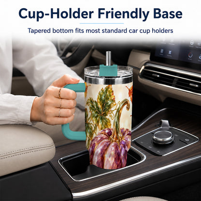 #pl[40oz|Green] Faceted Pumpkin 40oz Tumbler with Handle, Fall Stainless Steel Cup