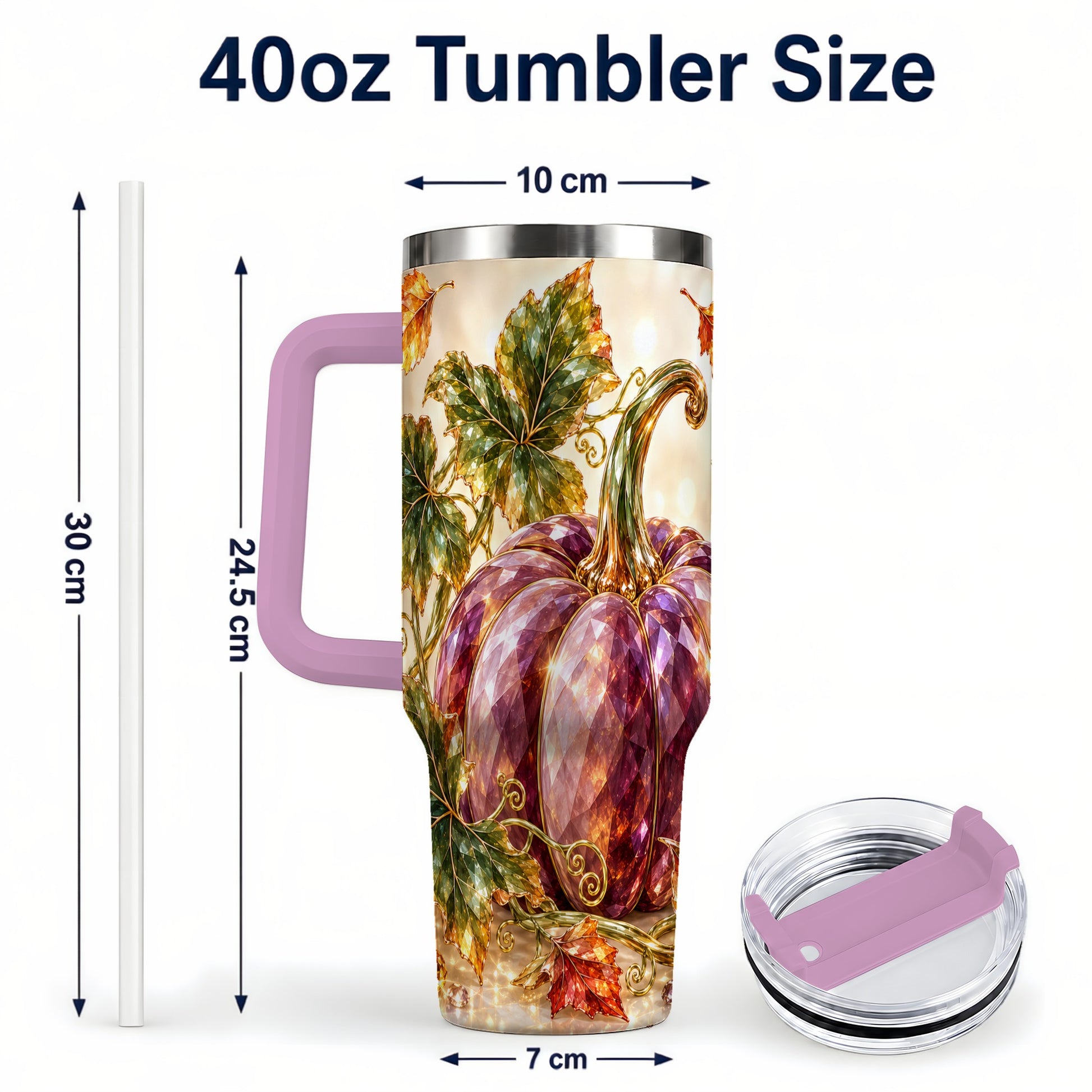 #pl[40oz|Pink] Faceted Pumpkin 40oz Tumbler with Handle, Fall Stainless Steel Cup