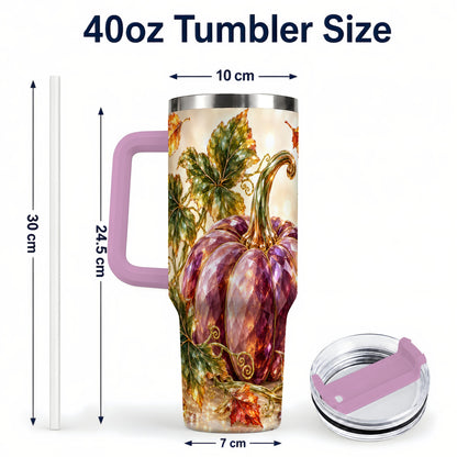 #pl[40oz|Pink] Faceted Pumpkin 40oz Tumbler with Handle, Fall Stainless Steel Cup
