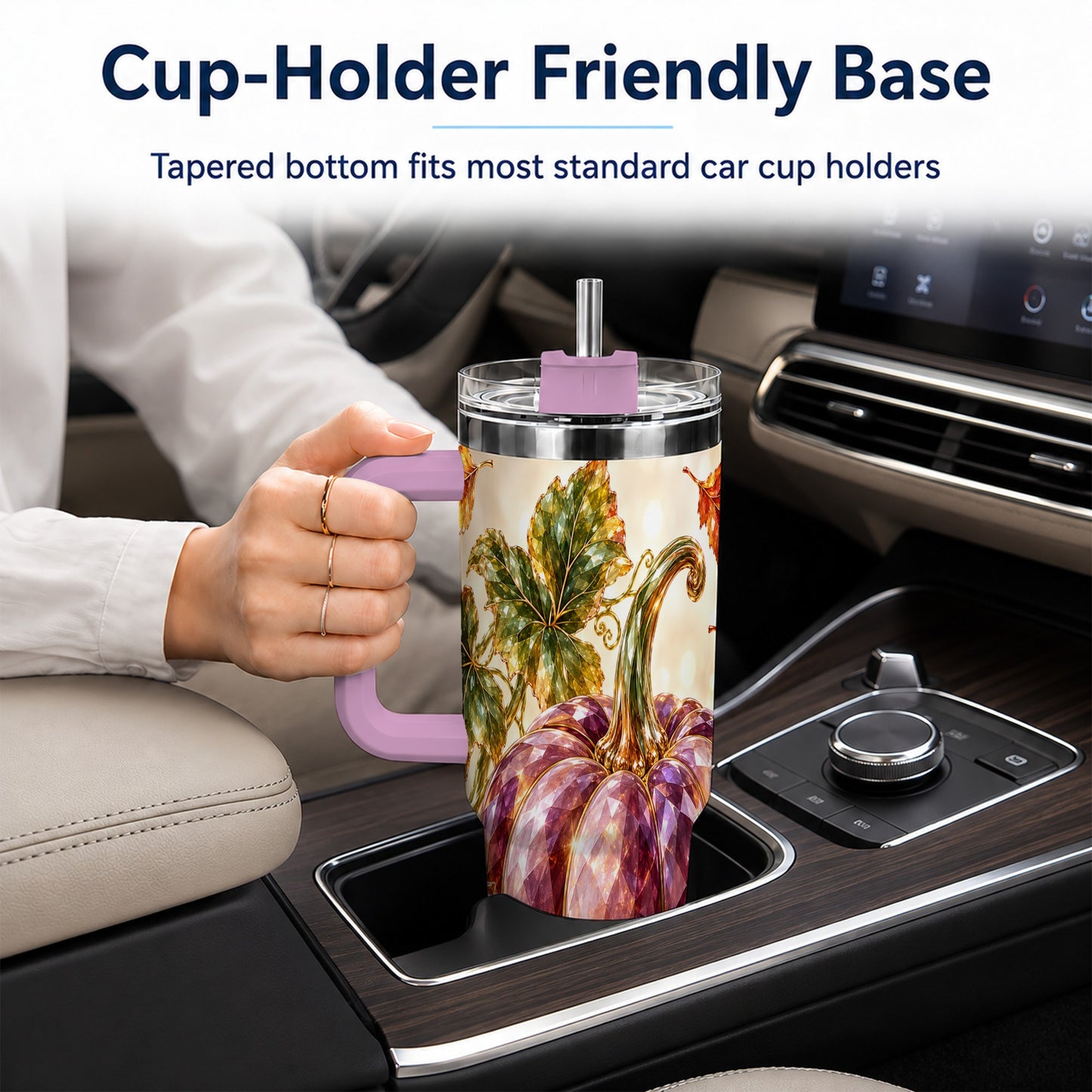 #pl[40oz|Pink] Faceted Pumpkin 40oz Tumbler with Handle, Fall Stainless Steel Cup