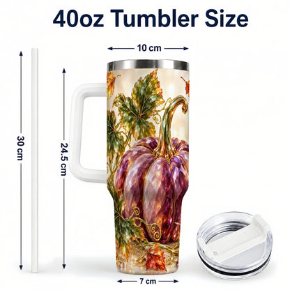 #pl[40oz|White] Faceted Pumpkin 40oz Tumbler with Handle, Fall Stainless Steel Cup