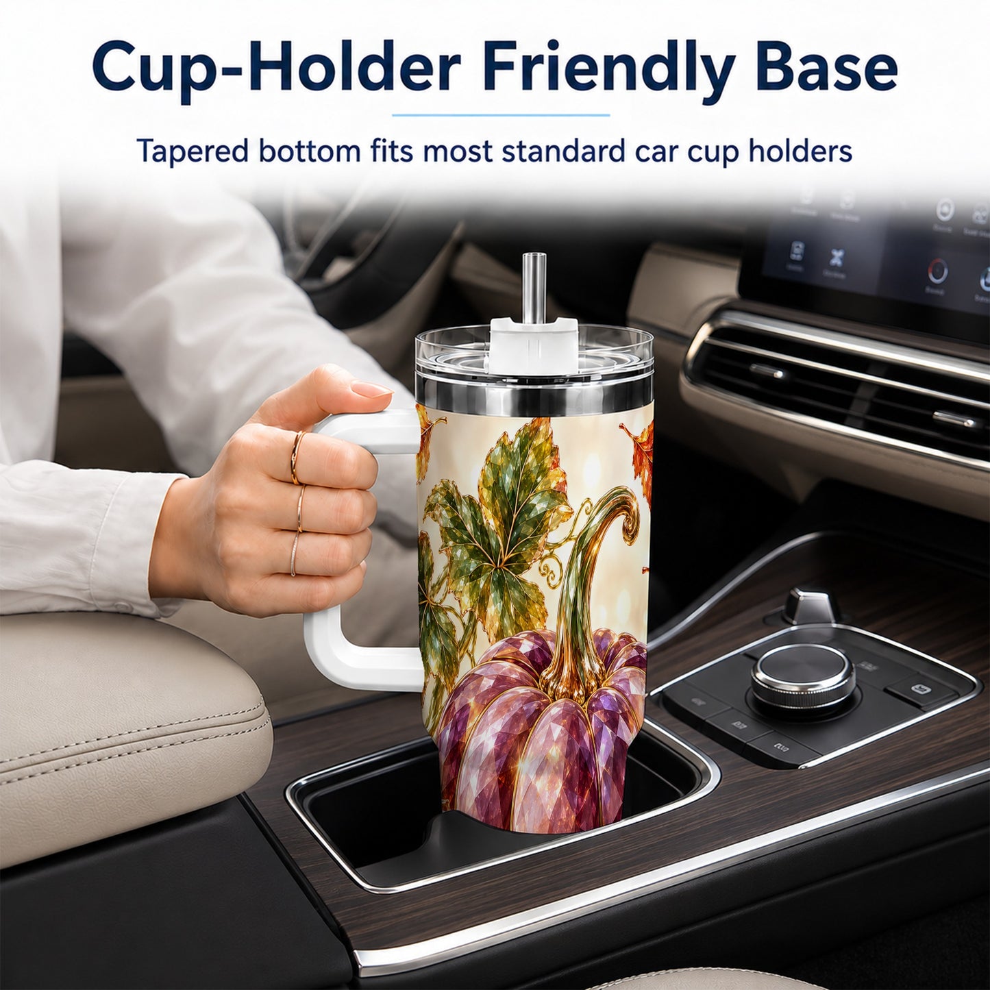 #pl[40oz|White] Faceted Pumpkin 40oz Tumbler with Handle, Fall Stainless Steel Cup
