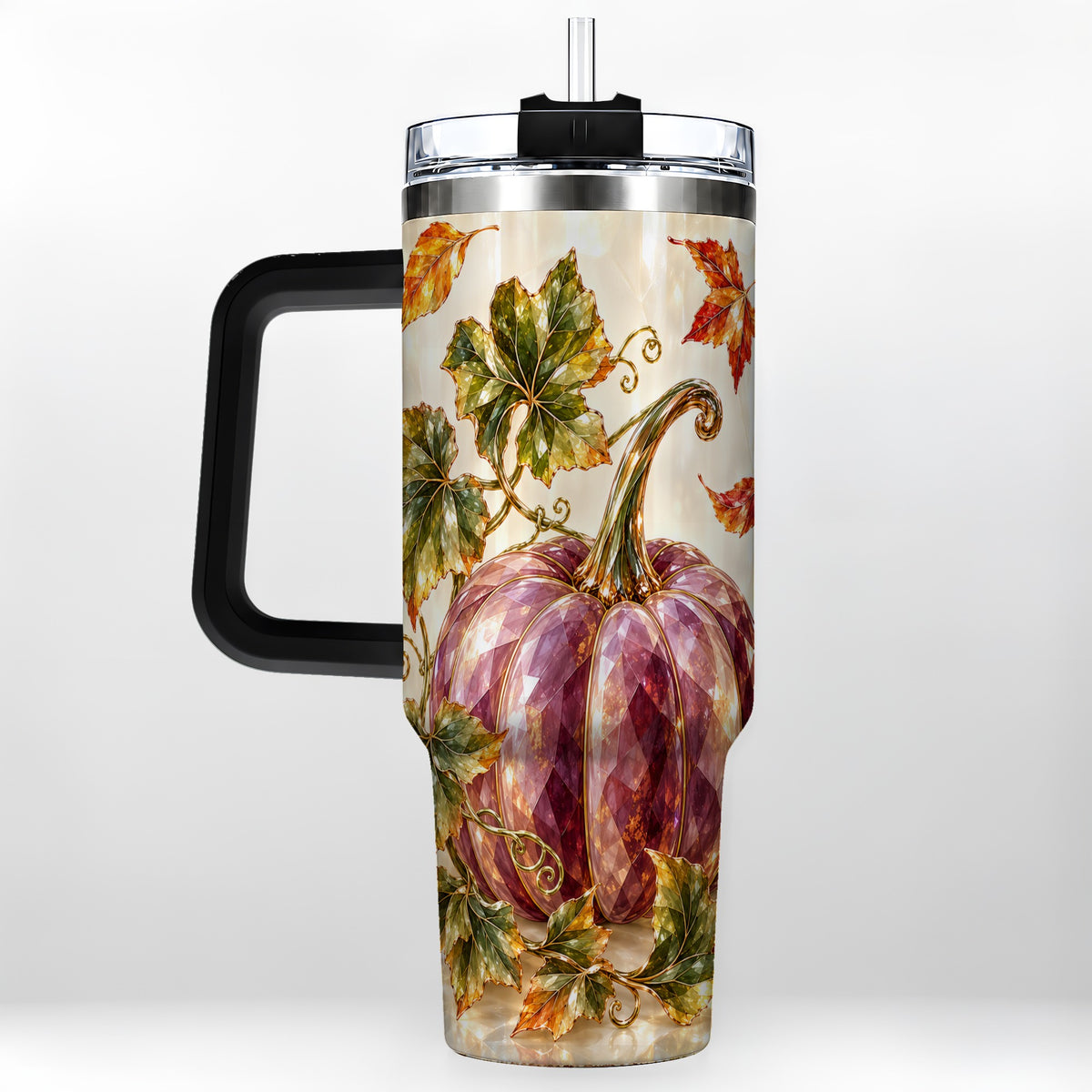 #pl[40oz|Black] Purple Pumpkin 40oz Tumbler with Handle, Fall Stainless Steel Travel Cup