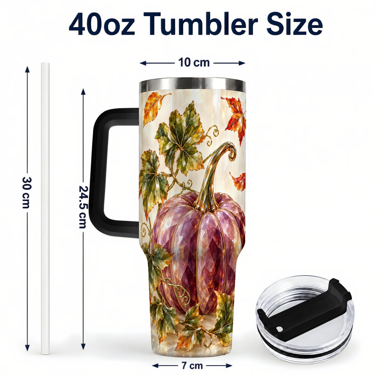 #pl[40oz|Black] Purple Pumpkin 40oz Tumbler with Handle, Fall Stainless Steel Travel Cup