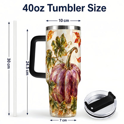 #pl[40oz|Black] Purple Pumpkin 40oz Tumbler with Handle, Fall Stainless Steel Travel Cup