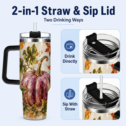 #pl[40oz|Black] Purple Pumpkin 40oz Tumbler with Handle, Fall Stainless Steel Travel Cup