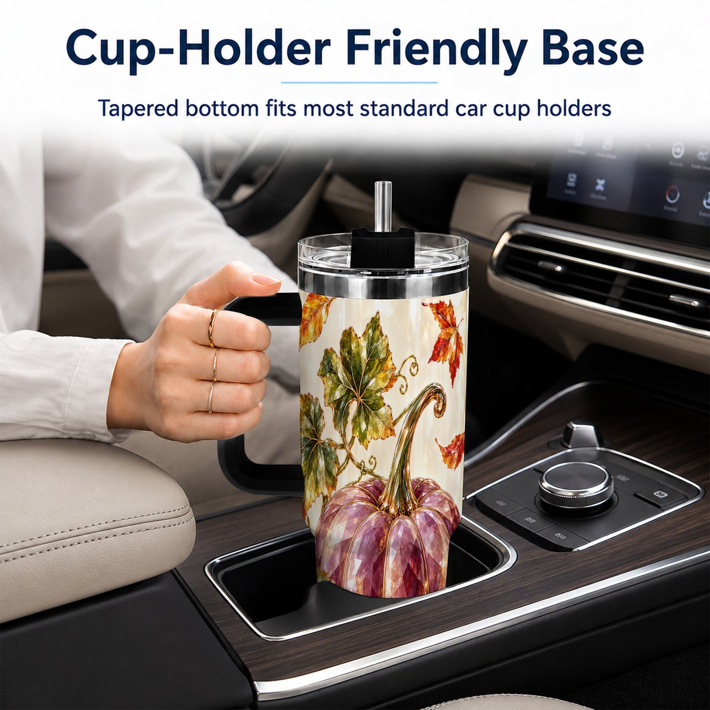 #pl[40oz|Black] Purple Pumpkin 40oz Tumbler with Handle, Fall Stainless Steel Travel Cup