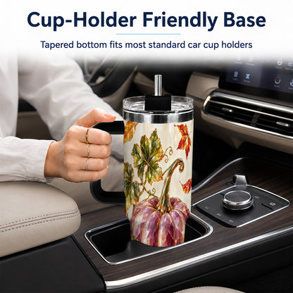 #pl[40oz|Black] Purple Pumpkin 40oz Tumbler with Handle, Fall Stainless Steel Travel Cup