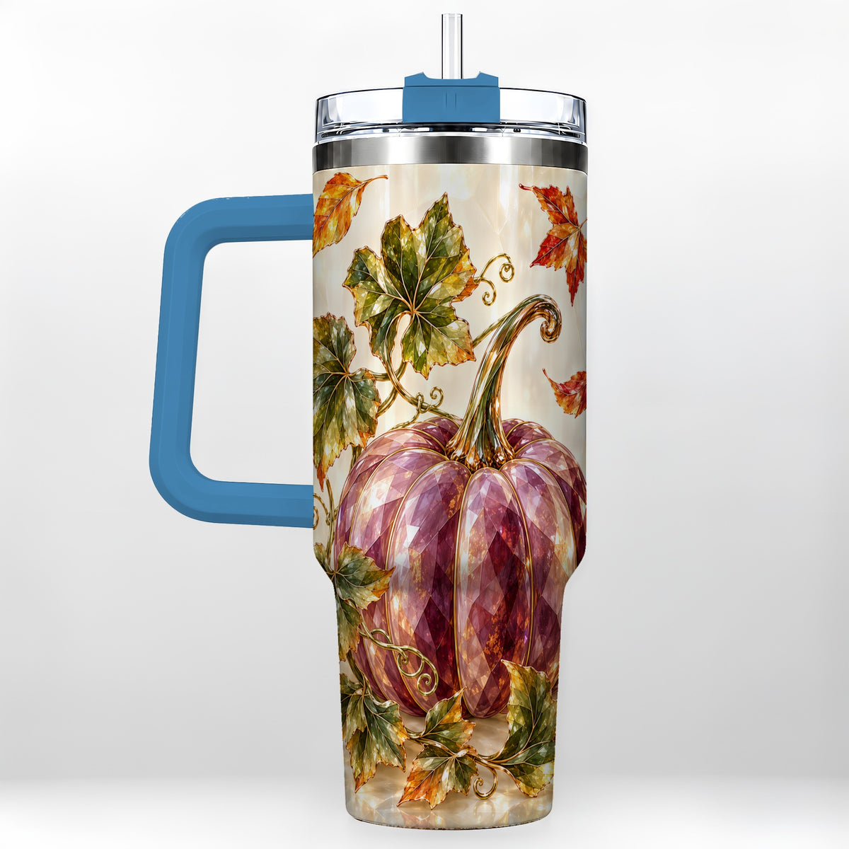 #pl[40oz|Blue] Purple Pumpkin 40oz Tumbler with Handle, Fall Stainless Steel Travel Cup