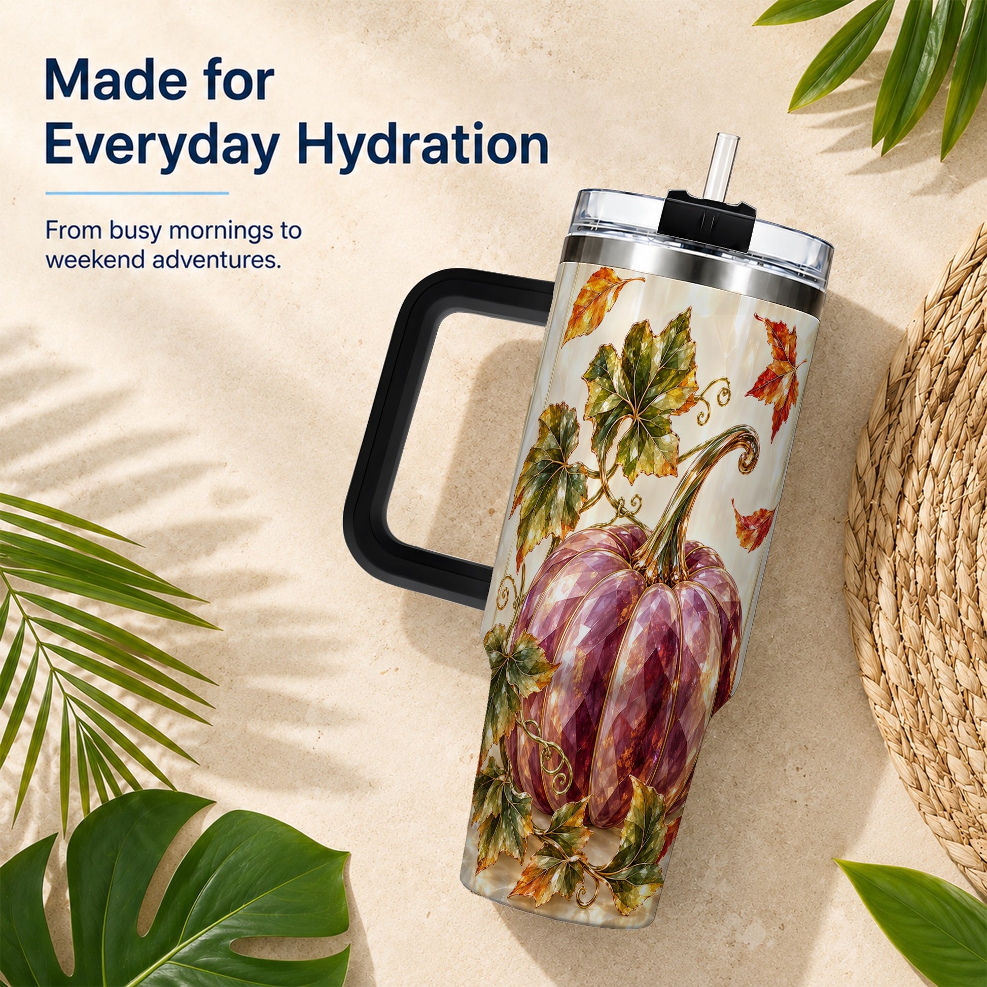 #pl[40oz|Black] Purple Pumpkin 40oz Tumbler with Handle, Fall Stainless Steel Travel Cup