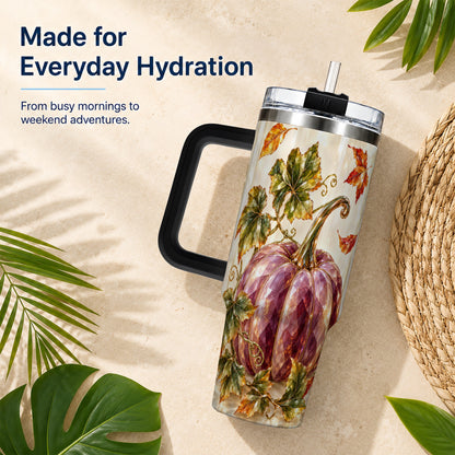 #pl[40oz|Black] Purple Pumpkin 40oz Tumbler with Handle, Fall Stainless Steel Travel Cup