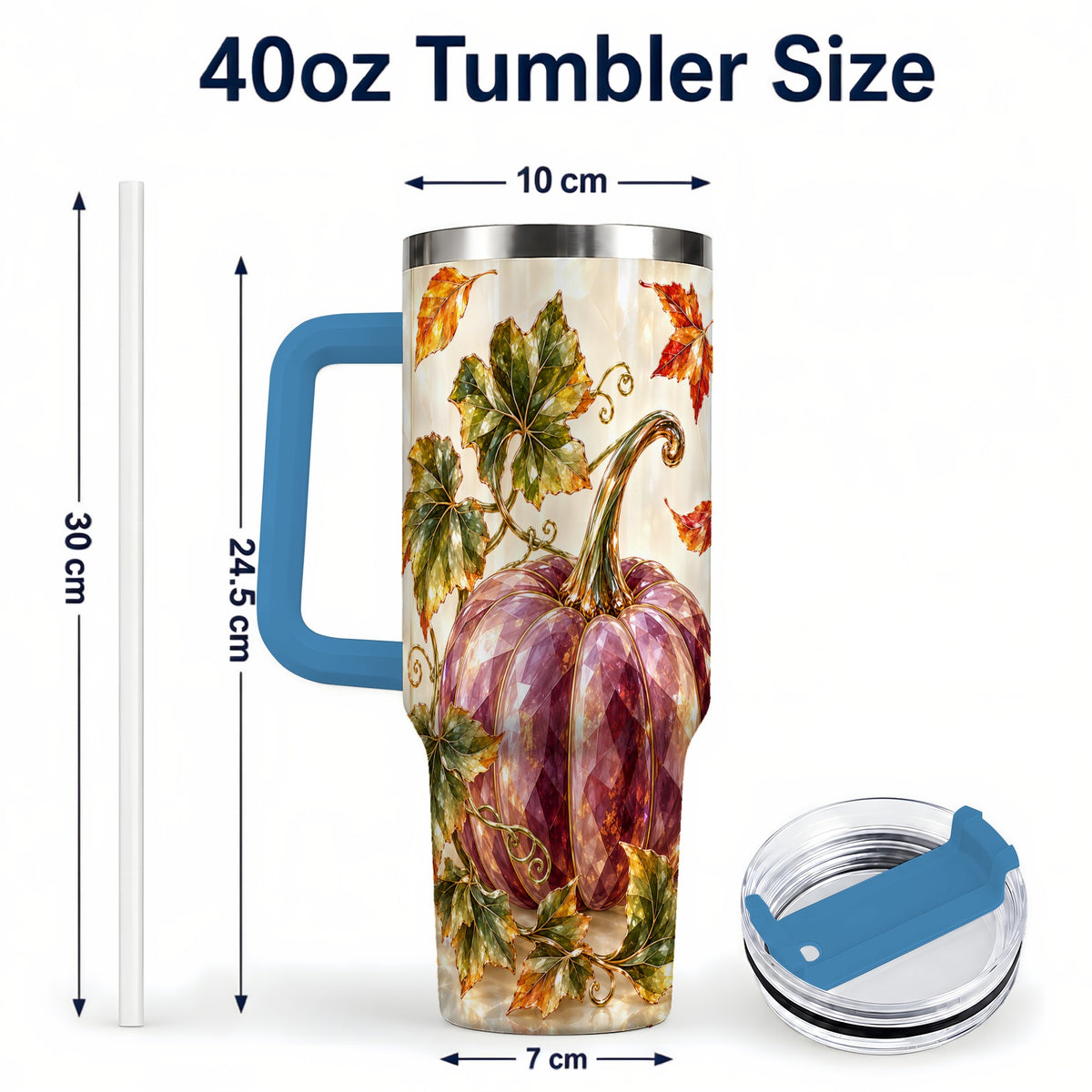 #pl[40oz|Blue] Purple Pumpkin 40oz Tumbler with Handle, Fall Stainless Steel Travel Cup