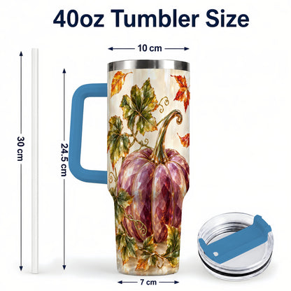 #pl[40oz|Blue] Purple Pumpkin 40oz Tumbler with Handle, Fall Stainless Steel Travel Cup