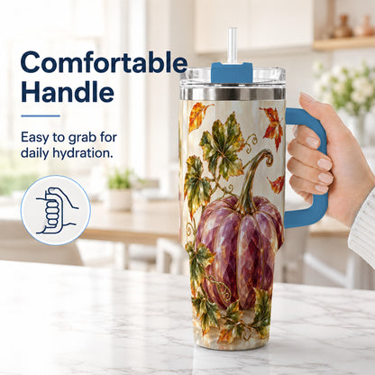 #pl[40oz|Blue] Purple Pumpkin 40oz Tumbler with Handle, Fall Stainless Steel Travel Cup