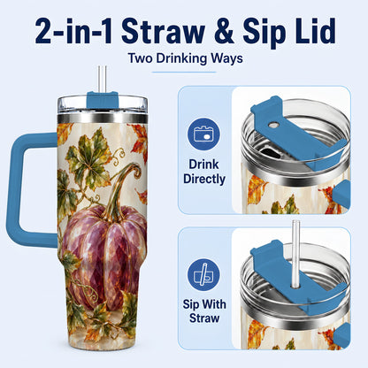 #pl[40oz|Blue] Purple Pumpkin 40oz Tumbler with Handle, Fall Stainless Steel Travel Cup