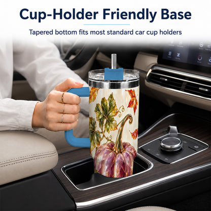 #pl[40oz|Blue] Purple Pumpkin 40oz Tumbler with Handle, Fall Stainless Steel Travel Cup