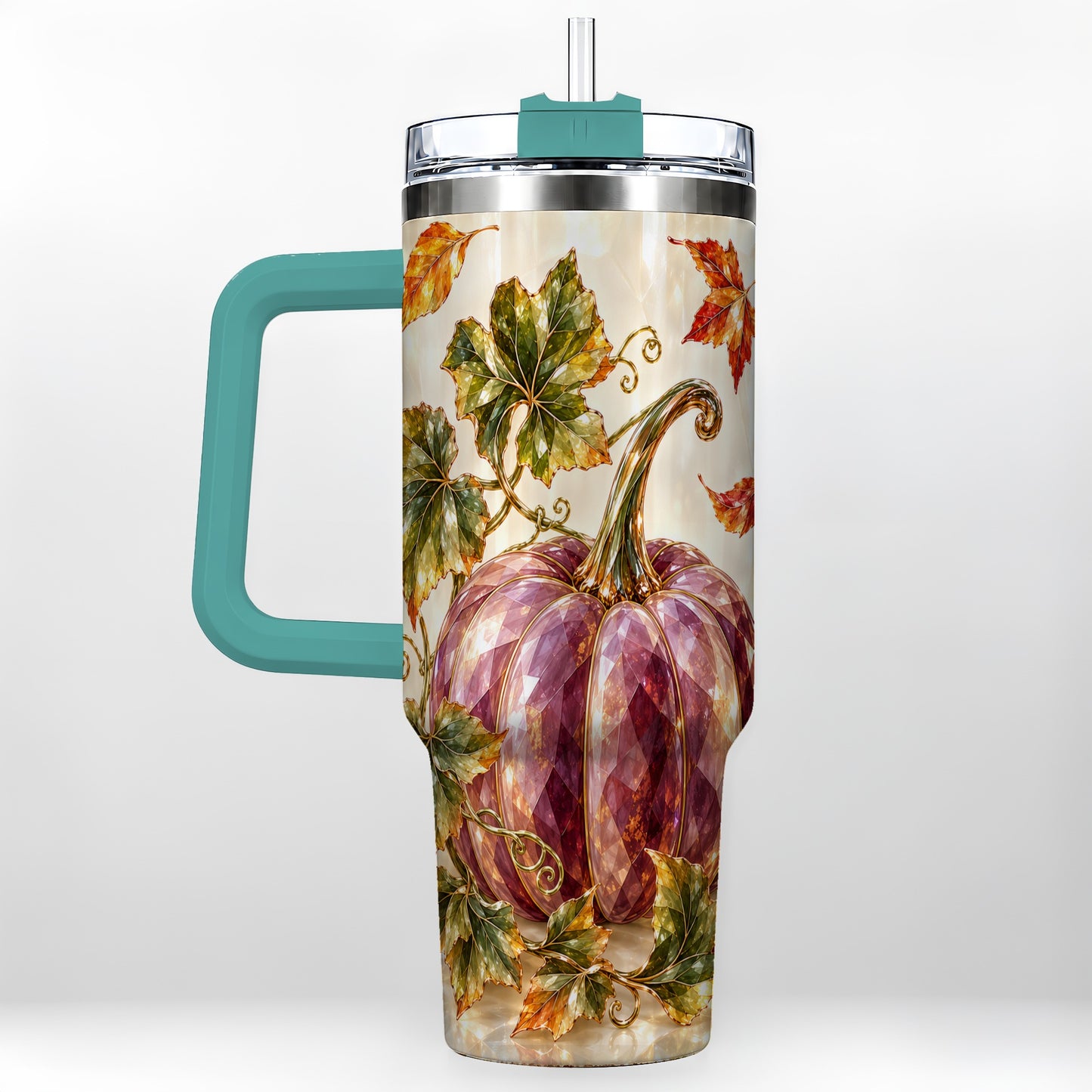 #pl[40oz|Green] Purple Pumpkin 40oz Tumbler with Handle, Fall Stainless Steel Travel Cup