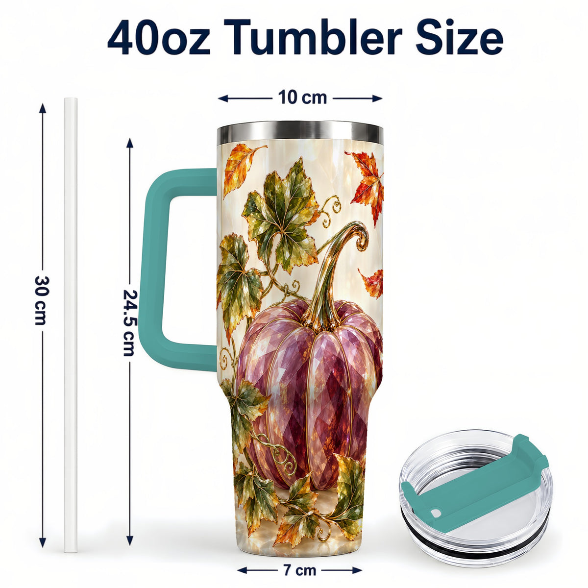 #pl[40oz|Green] Purple Pumpkin 40oz Tumbler with Handle, Fall Stainless Steel Travel Cup