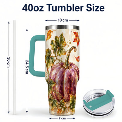 #pl[40oz|Green] Purple Pumpkin 40oz Tumbler with Handle, Fall Stainless Steel Travel Cup