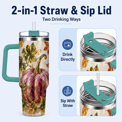 #pl[40oz|Green] Purple Pumpkin 40oz Tumbler with Handle, Fall Stainless Steel Travel Cup