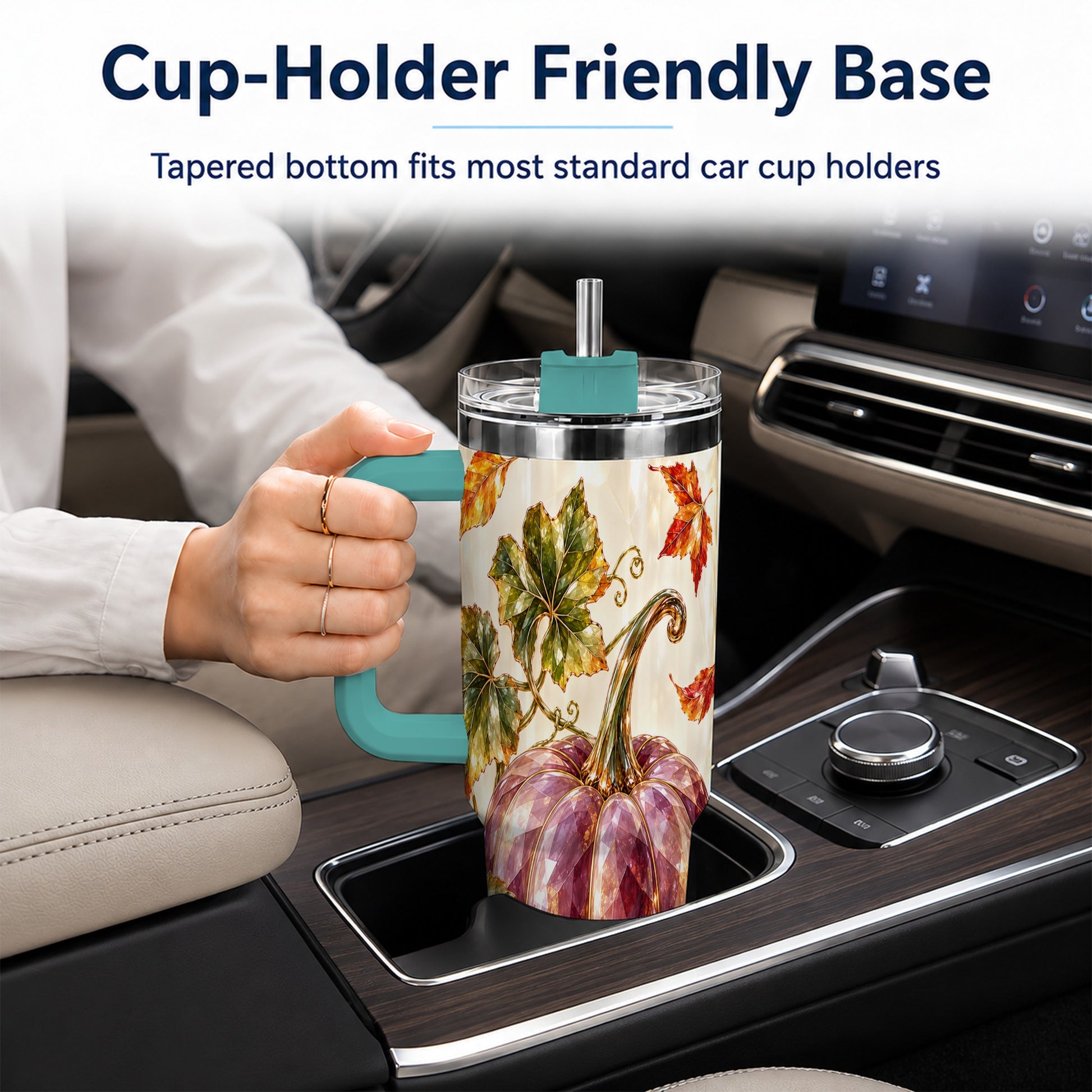 #pl[40oz|Green] Purple Pumpkin 40oz Tumbler with Handle, Fall Stainless Steel Travel Cup
