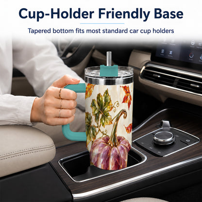 #pl[40oz|Green] Purple Pumpkin 40oz Tumbler with Handle, Fall Stainless Steel Travel Cup